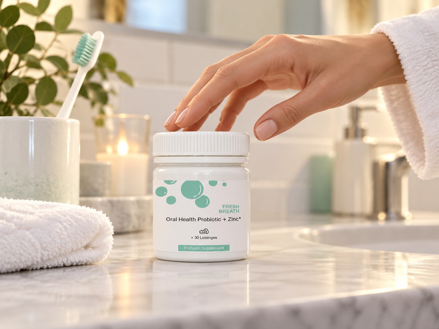 Nutrivive jar in an evening bathroom routine